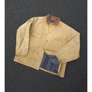 Carhartt Jacket Mens XL Brown Blanket‎ Lined Duck Canvas Chore Barn Distressed